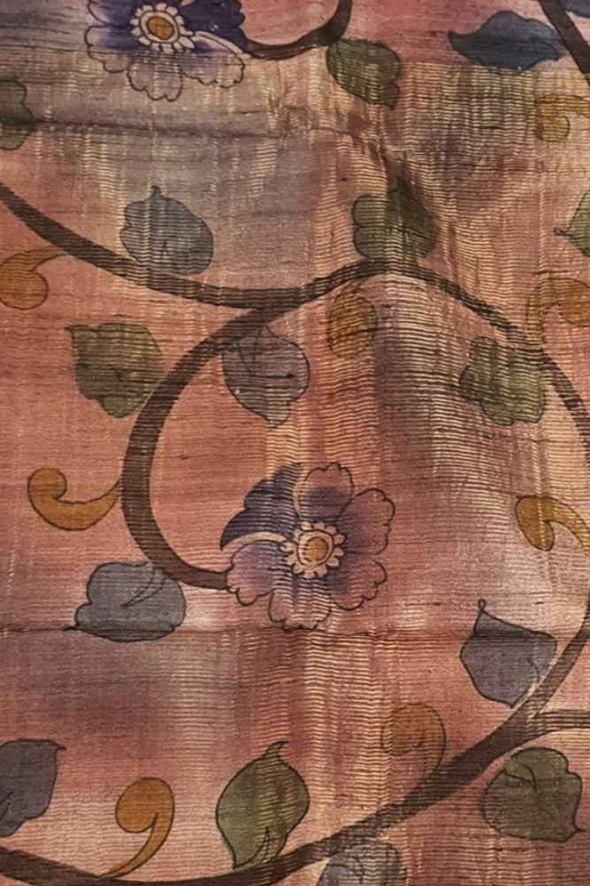 Pink Pure Kosa Silk Saree handloom with Kalamkari hand painting perfect for wedding, party, house warming, birthday, ceremony