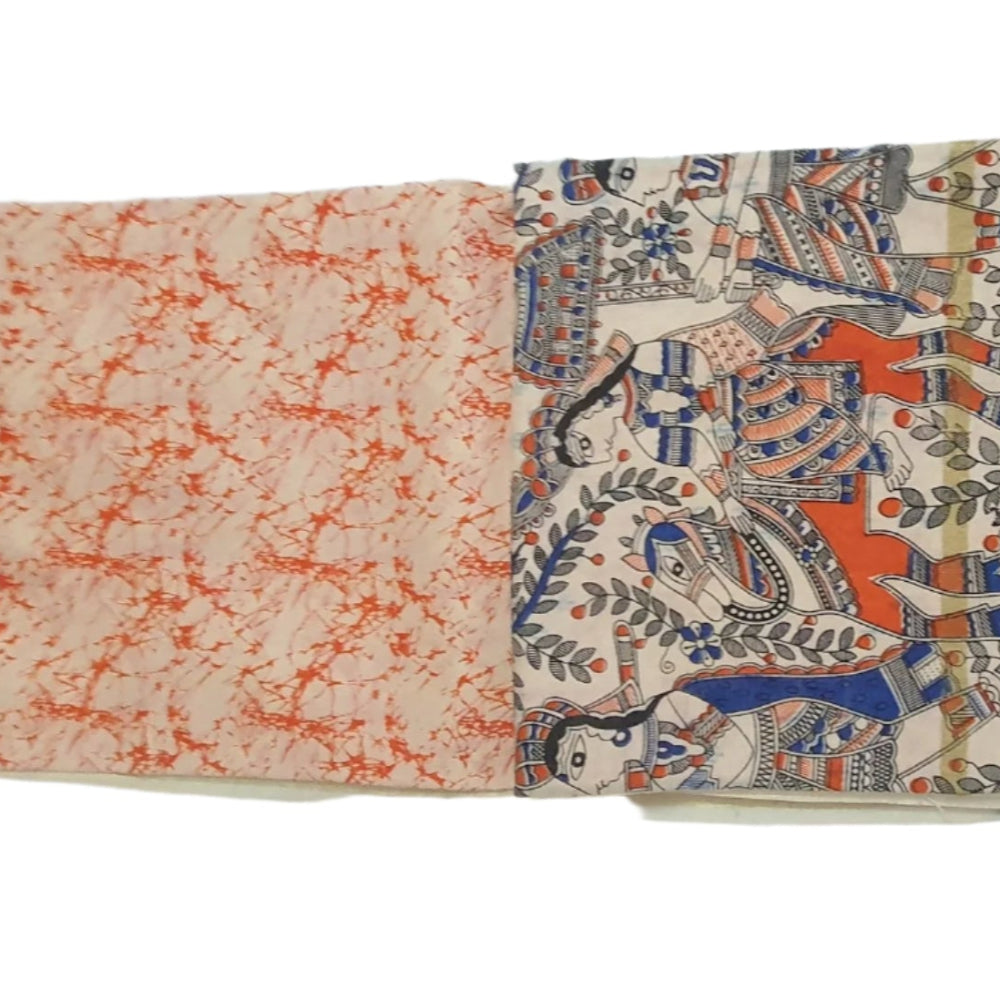 Orange Saree Pure Katan Silk Saree Madhubani painted pallu sari