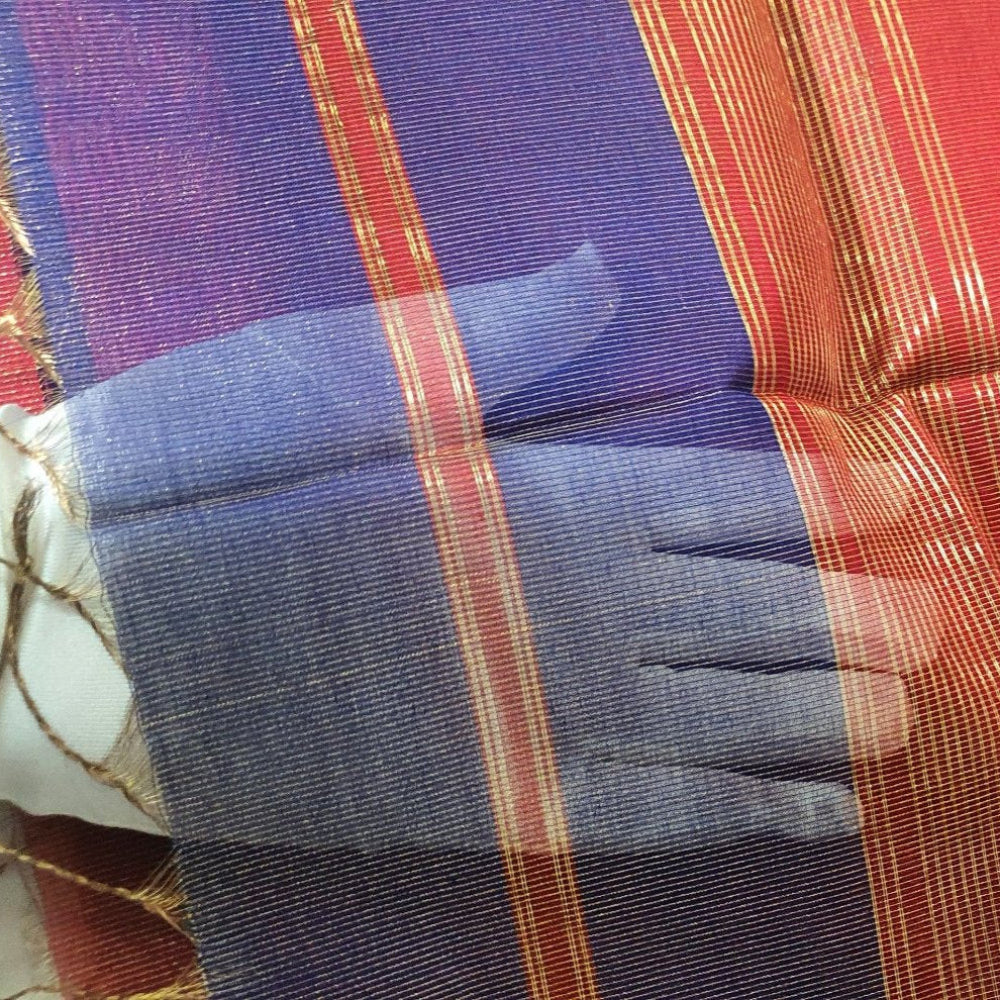 Violet Blue Sari Pure Cotton Silk Saree Pure Maheshwari Saree