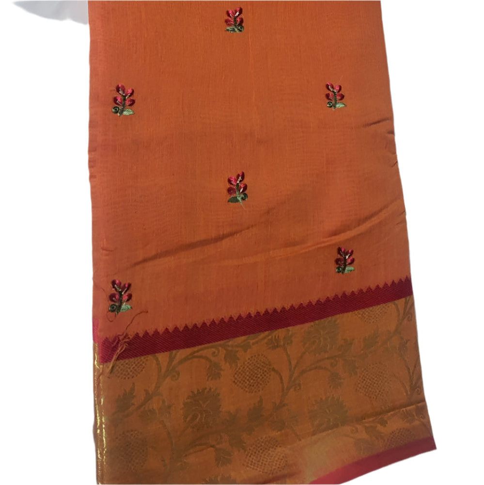 Medium Orange Cotton Saree Gadwal cotton sari