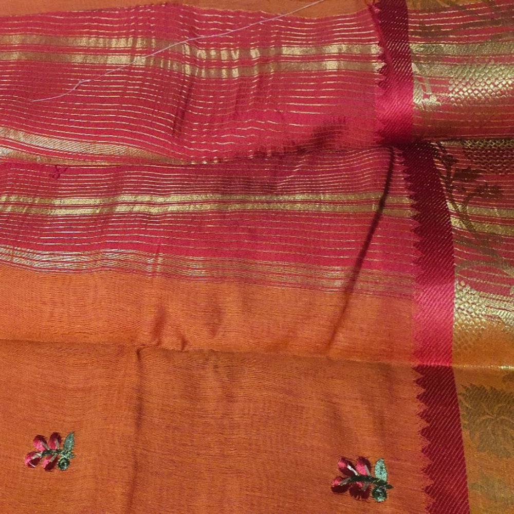 Medium Orange Cotton Saree Gadwal cotton sari