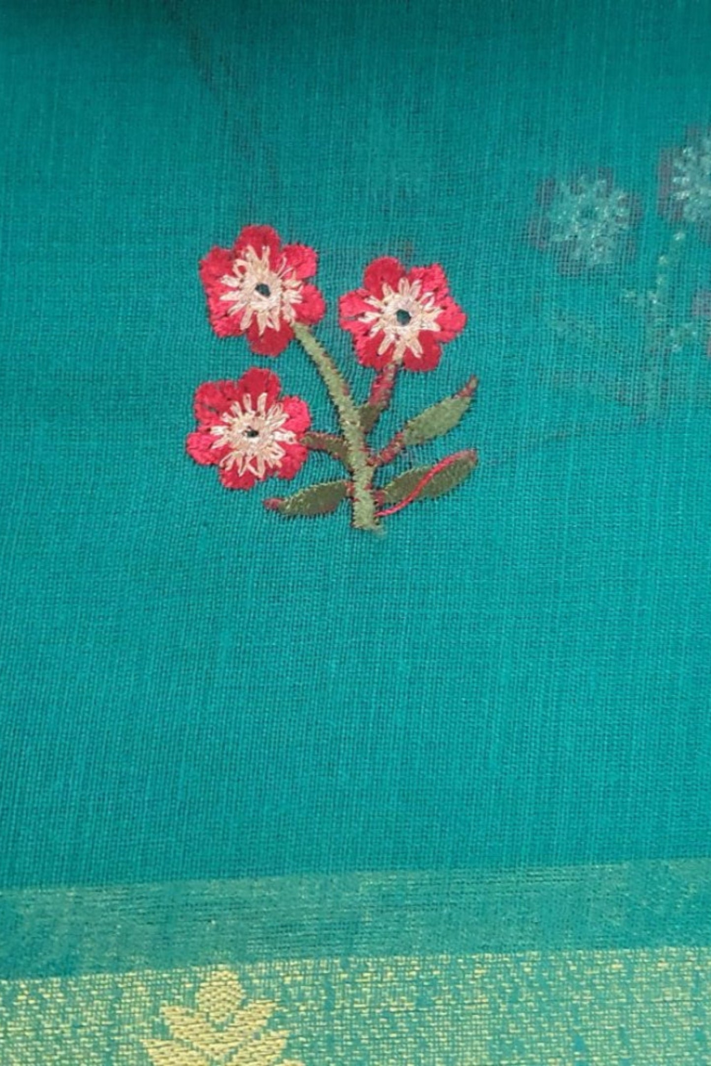 Sea Green Cotton Saree Gadwal Cotton Sari