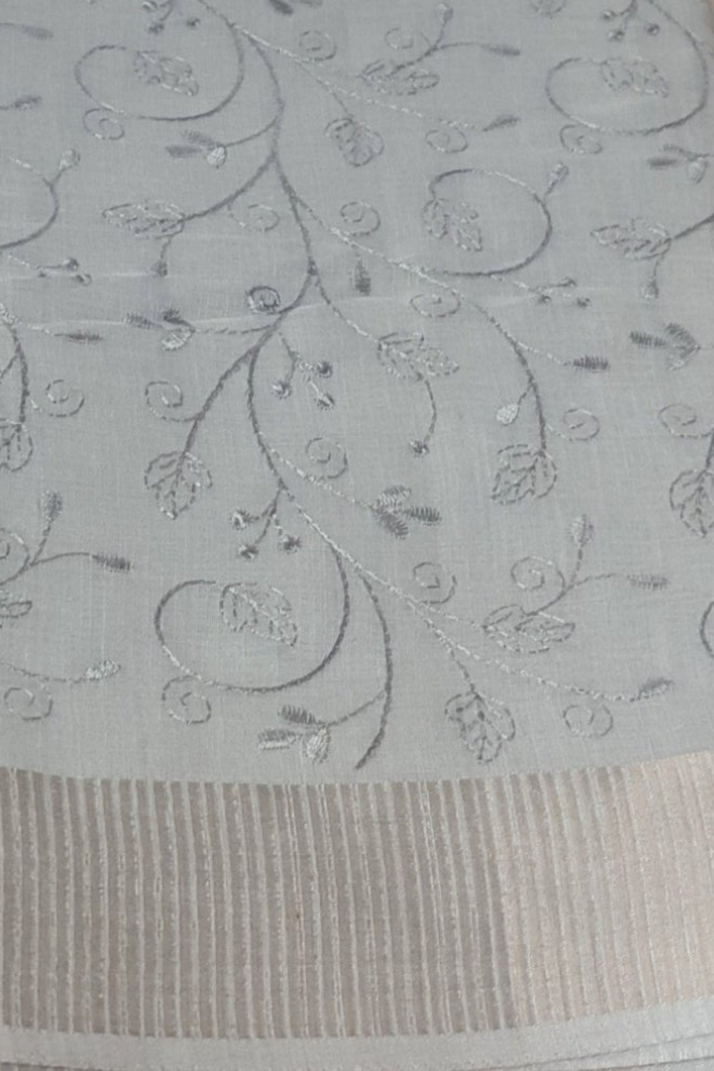 Grey Linen Saree Pure Linen Embroidery