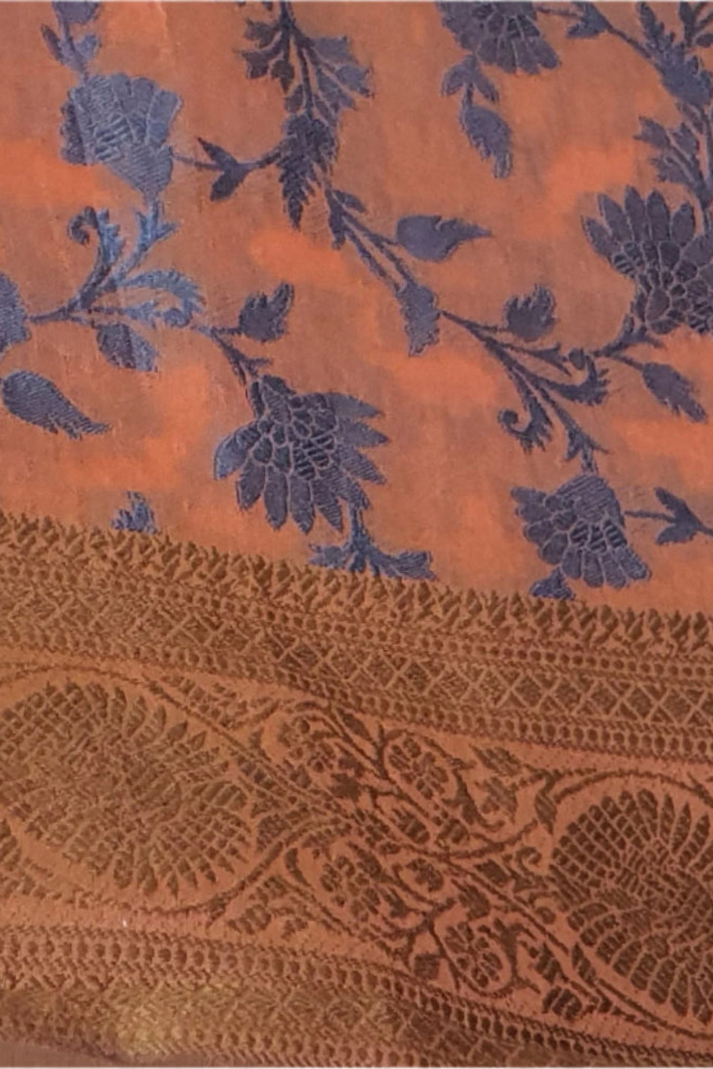 Orange Golden saree cotton sari