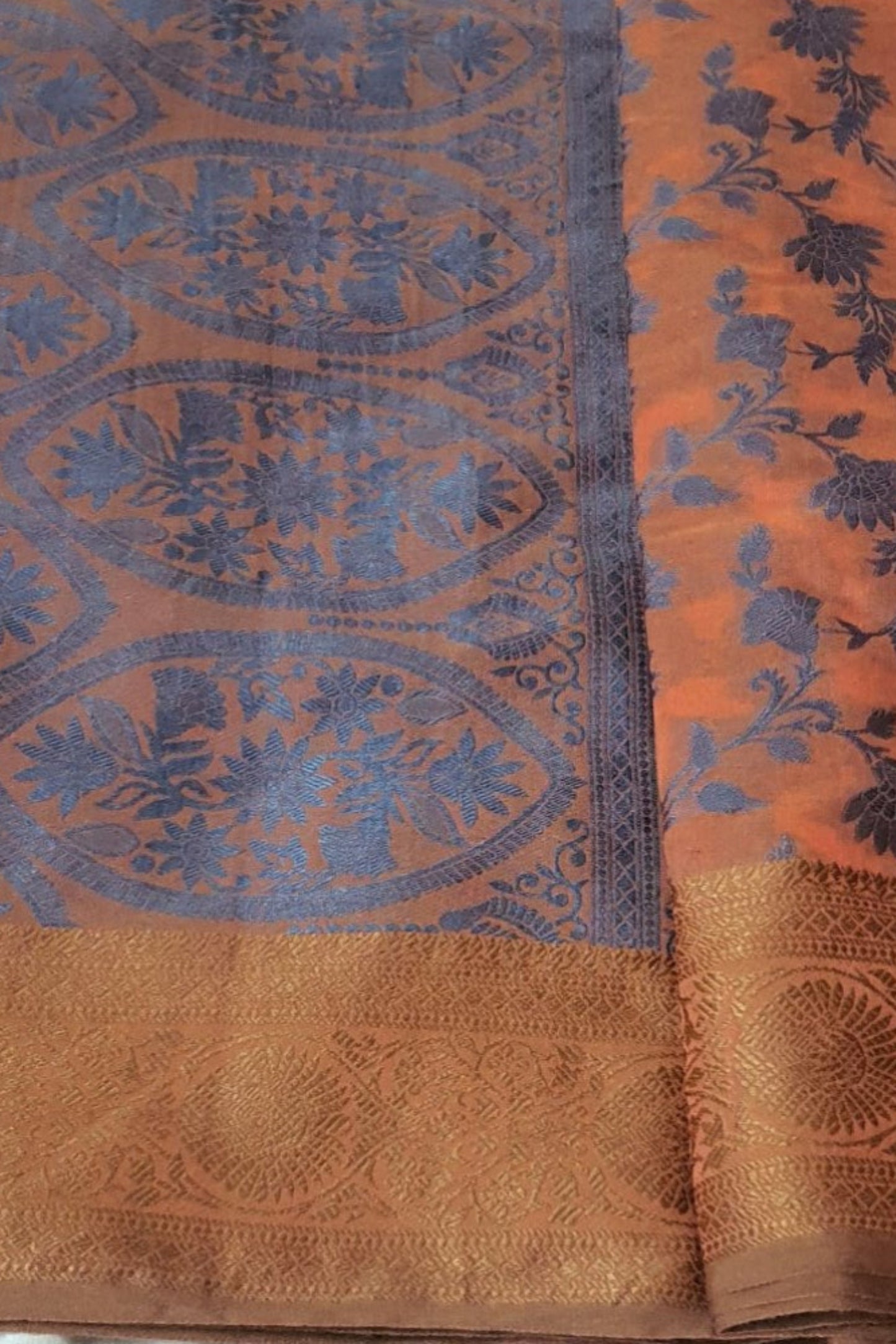 Orange Golden saree cotton sari