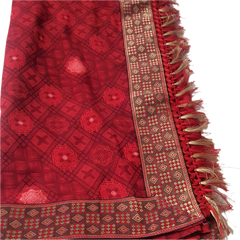 Red Multiprint Sari Soft Saree
