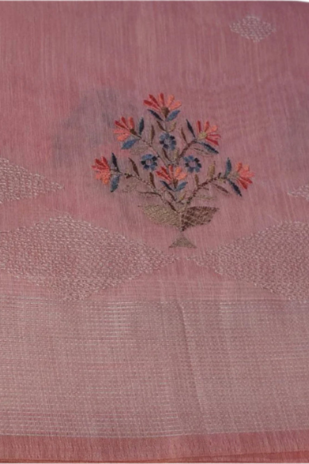 Peach Embroidery Linen Saree