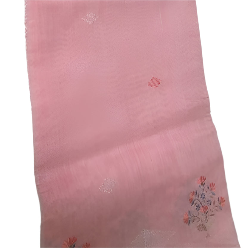 Peach Embroidery Linen Saree