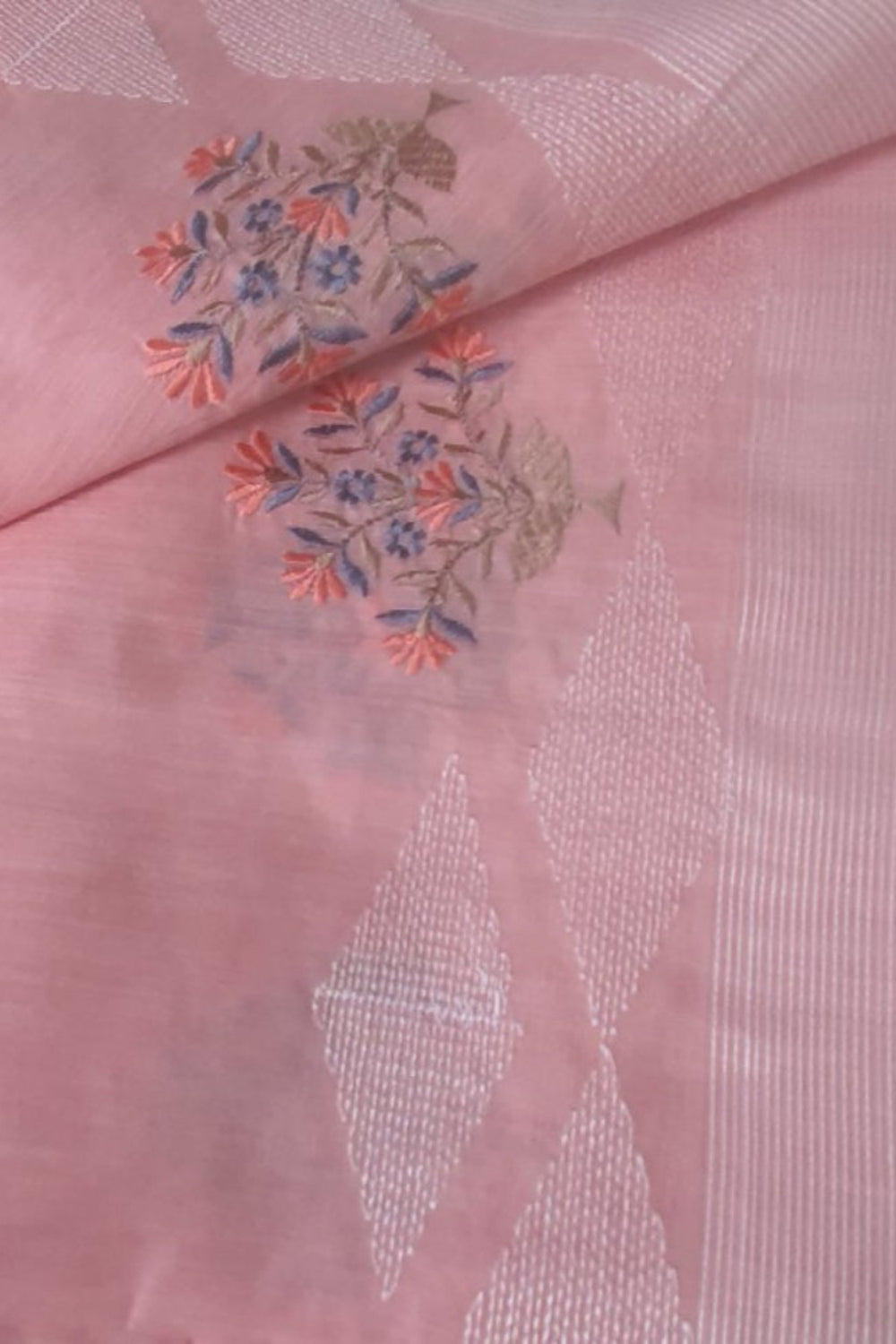 Peach Embroidery Linen Saree