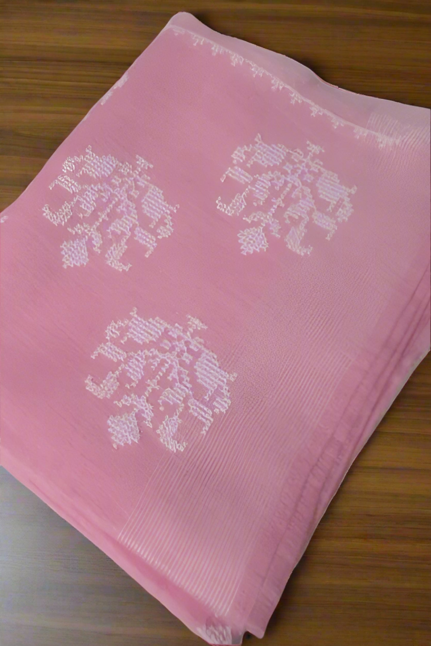 Baby Pink Linen Saree with Embroidery Day wear Light wear