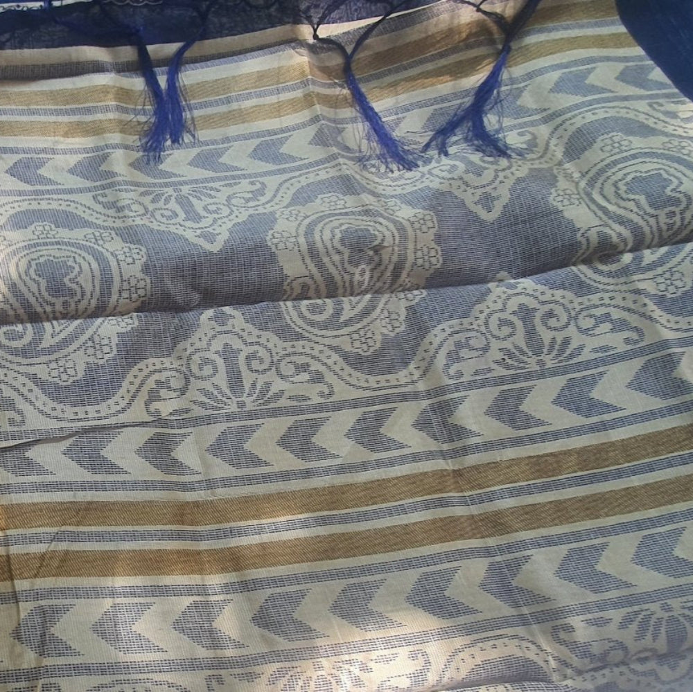 blue semi tussar saree