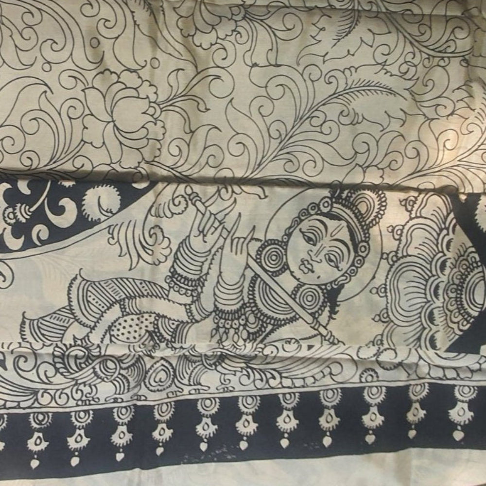 pen drawn handpainted kalamkari saree pure mangalgiri silk