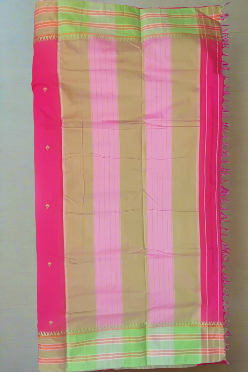 Rani Pink Cotton Saree Ilkal Sari traditional