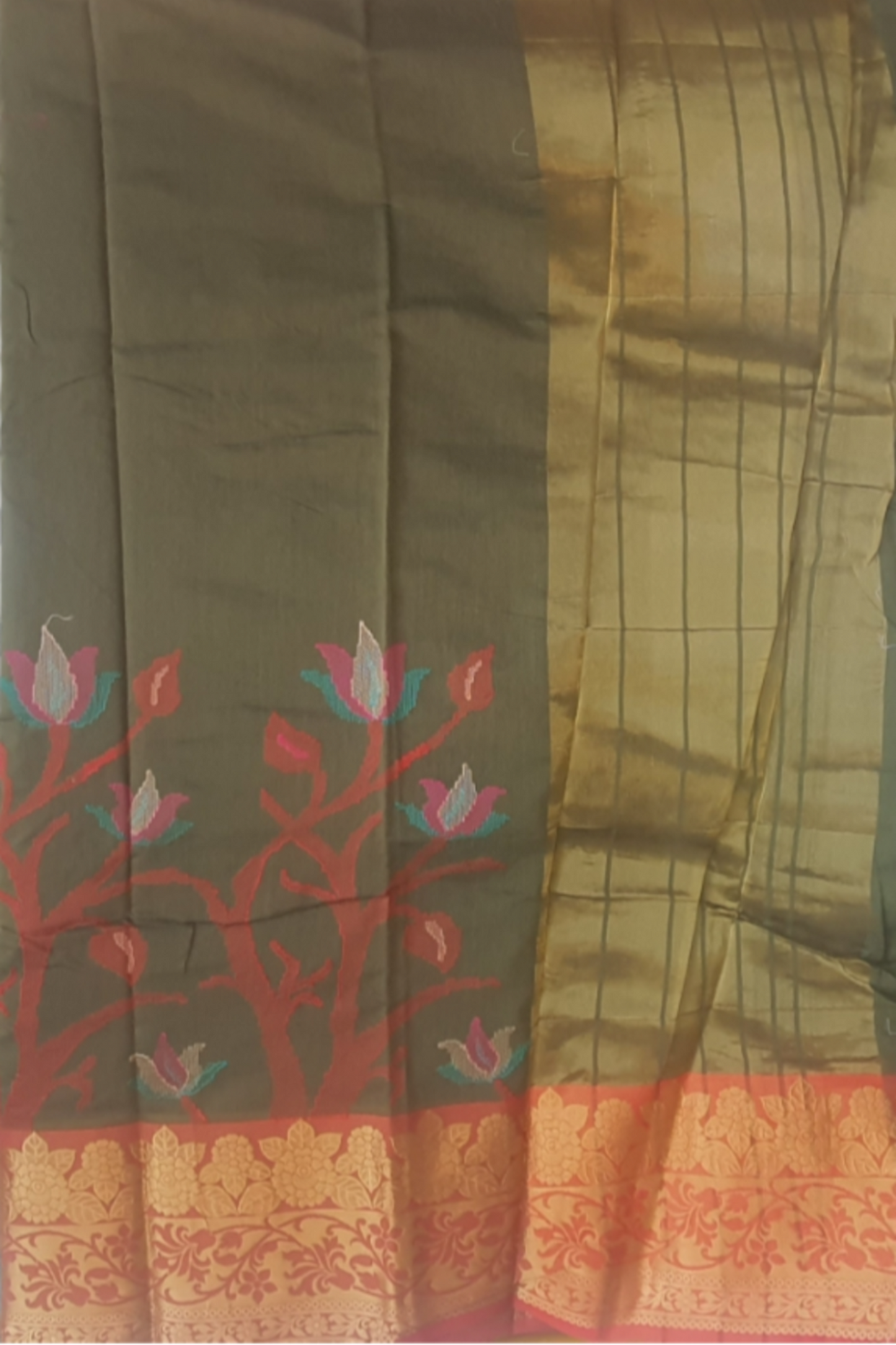 Gadwal cotton bottle green cotton Saree thread weaving day wear home wear