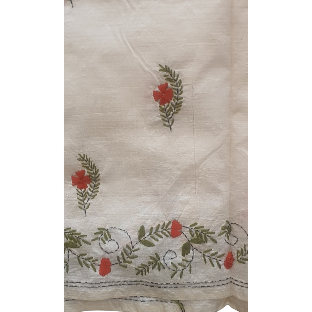 Off White Ivory Sari Art Silk Saree Party Sari