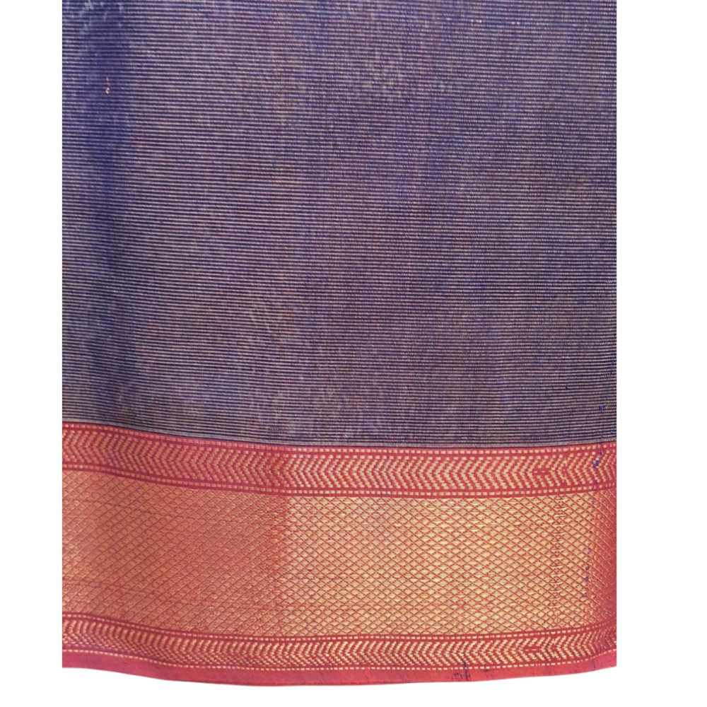 Violet Blue Sari Pure Cotton Silk Saree Pure Tissue Maheshwari Saree