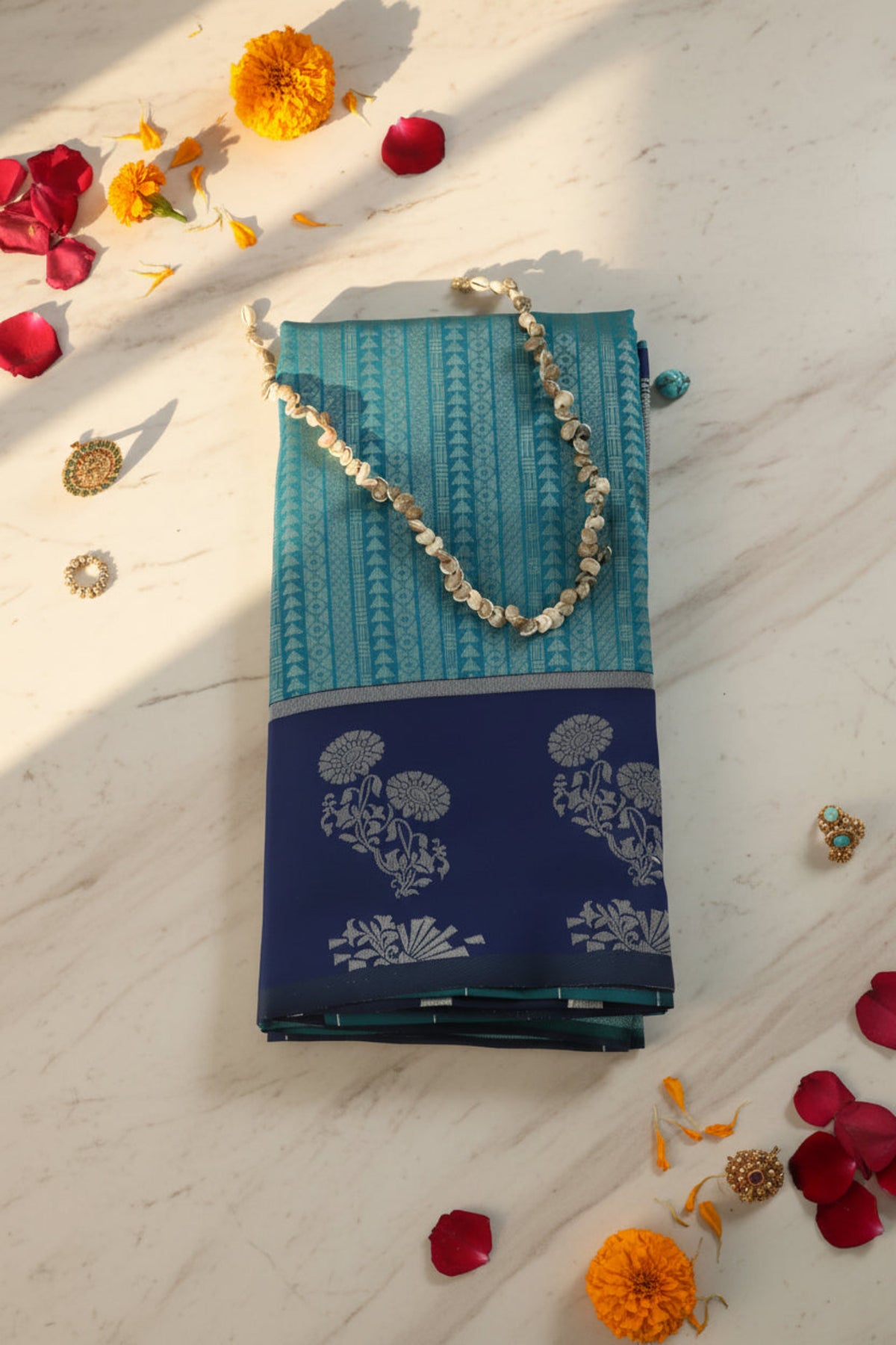 Teal Blue Soft Silk Saree