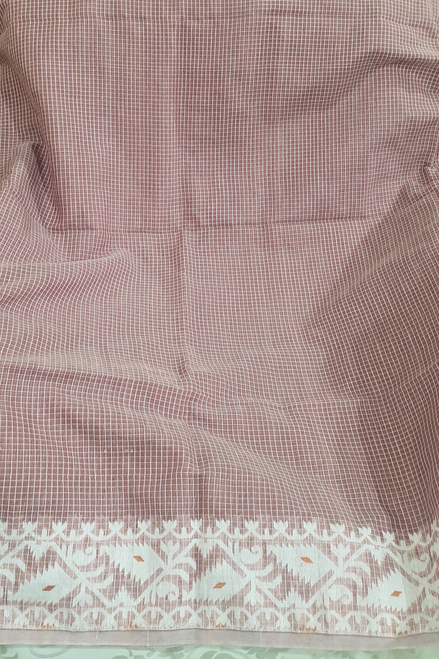 Mauve check jamdani cotton saree