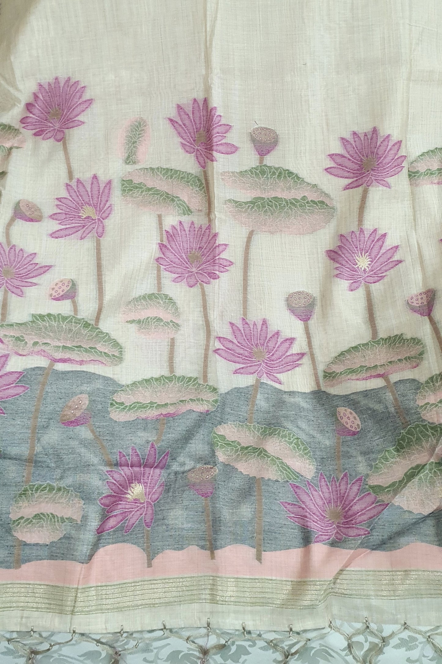 Pink Lotus Pure Muslin Saree