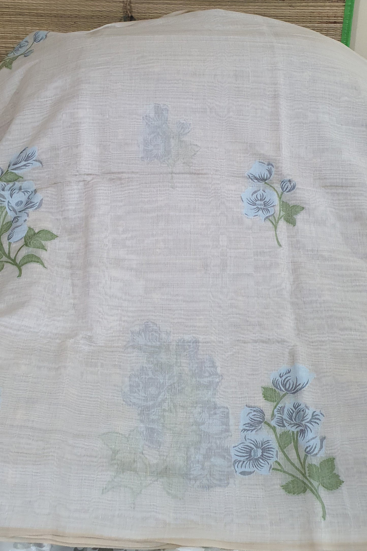 Blue OffWhite Pure Muslin Cotton Saree