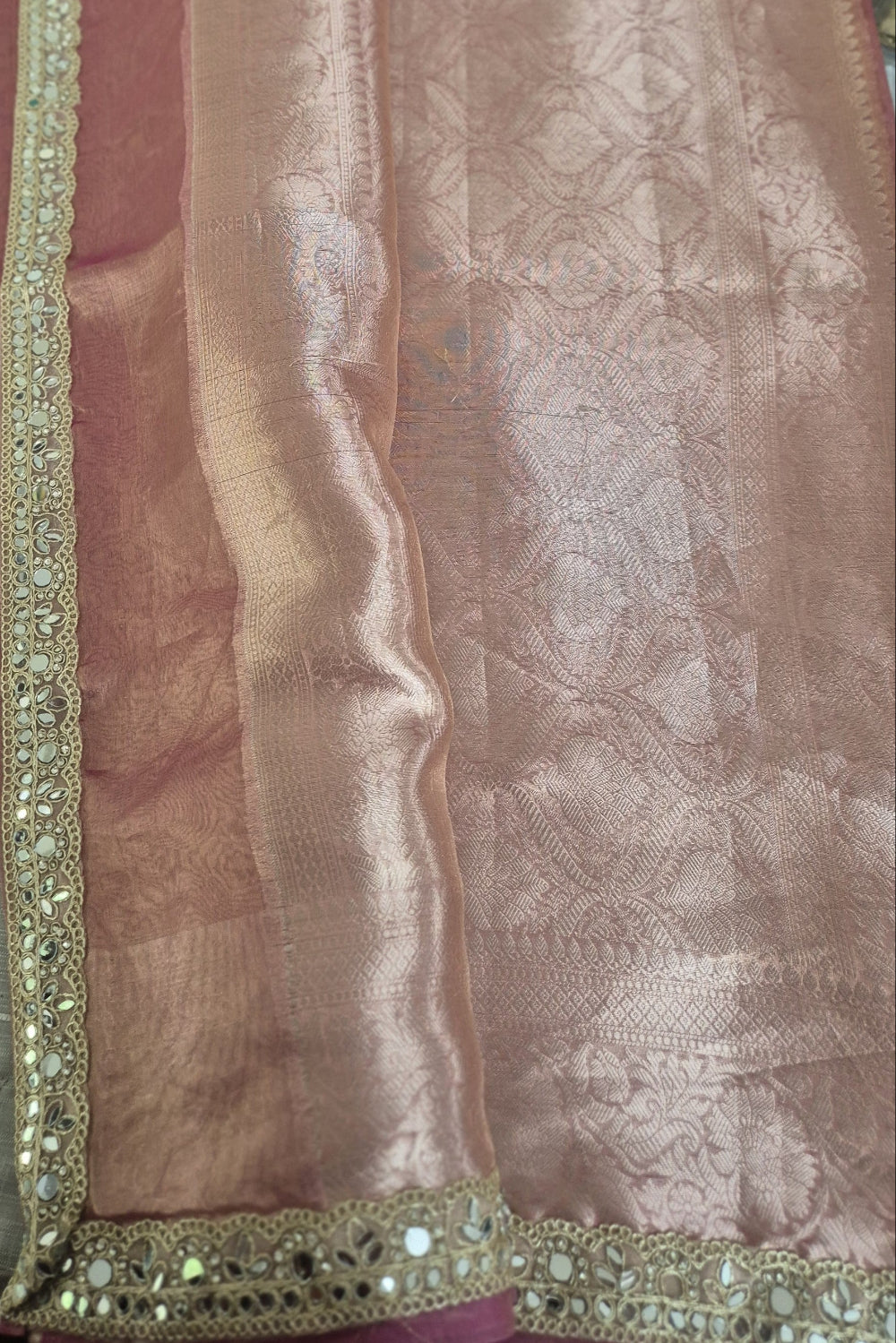 Rose Pink Pure Banarasi Tissue Saree with Silk mark