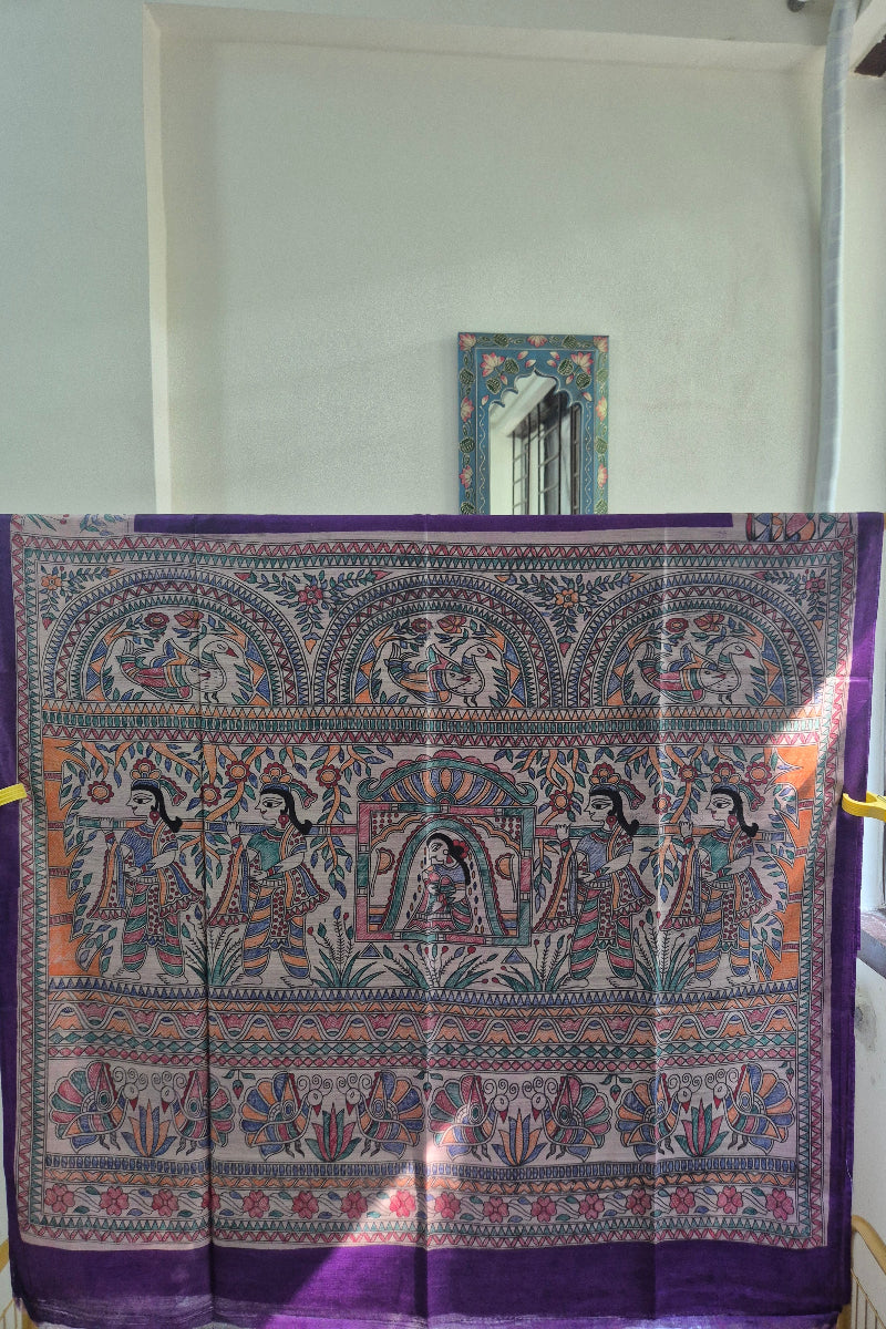 Violet Pure Handloom Tussar Silk Saree