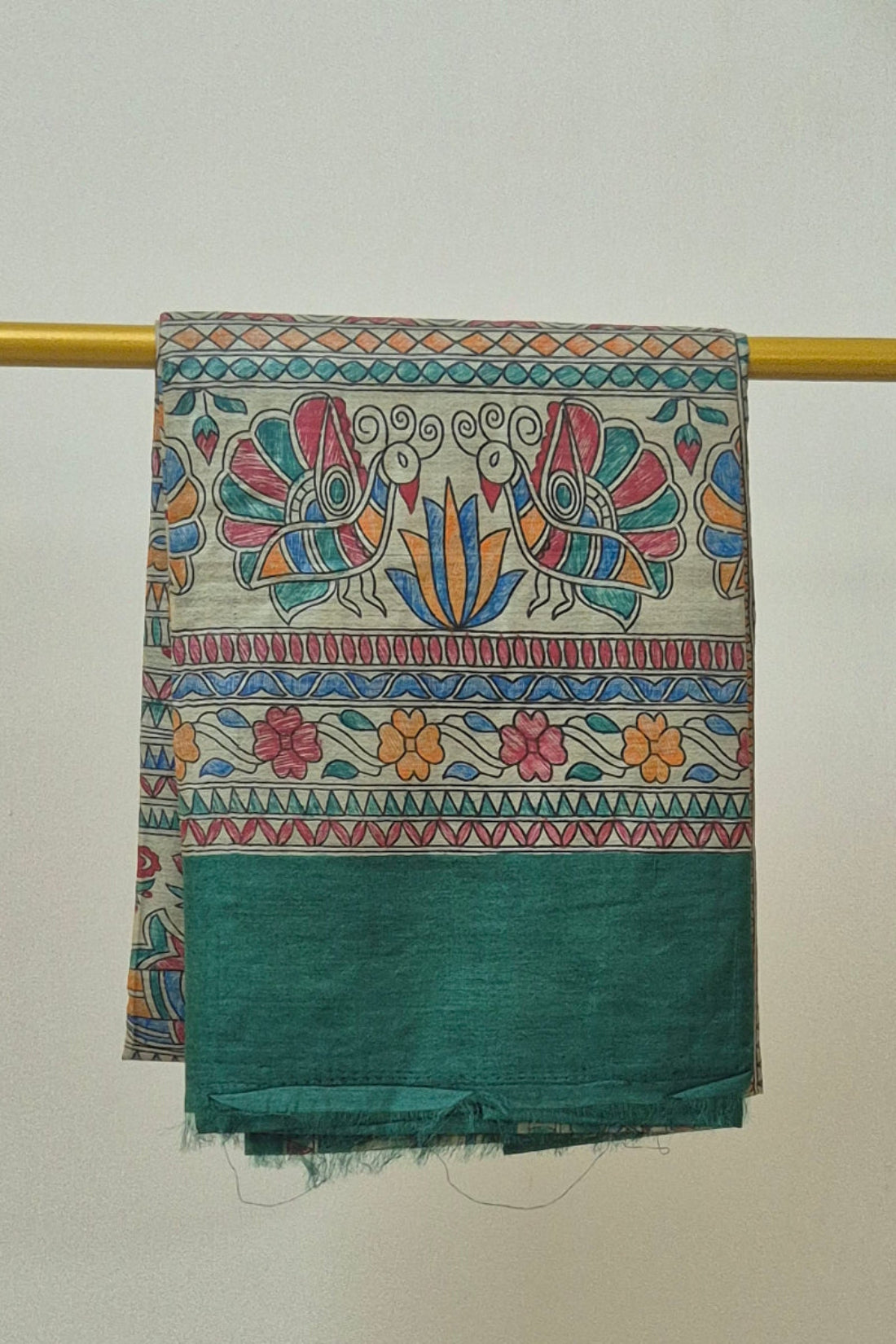 Dark Green Pure Handloom Tussar Silk Saree