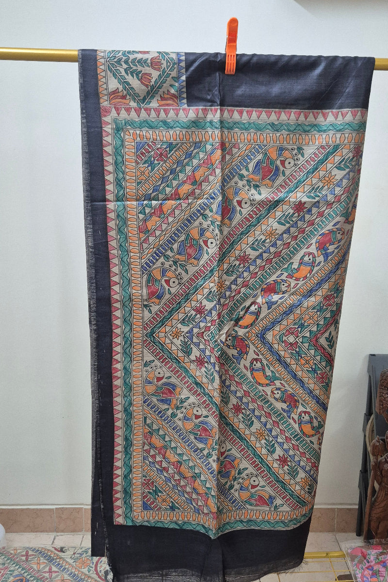 Black Pure Handloom Tussar Silk Saree