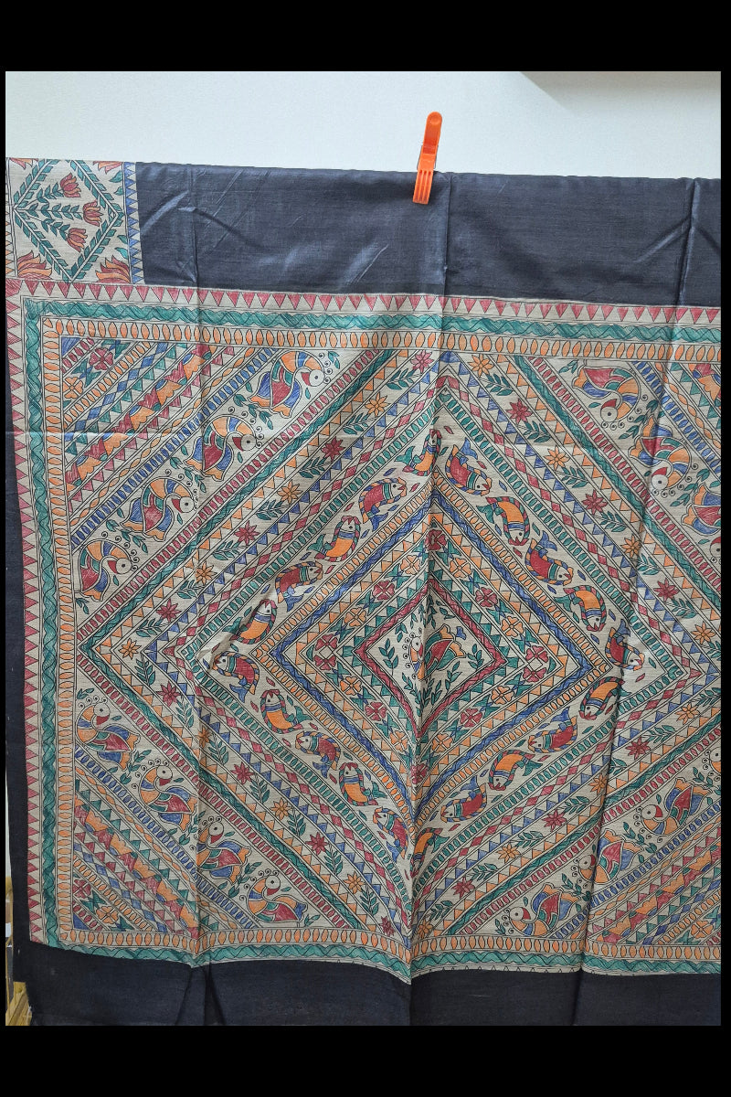Black Pure Handloom Tussar Silk Saree