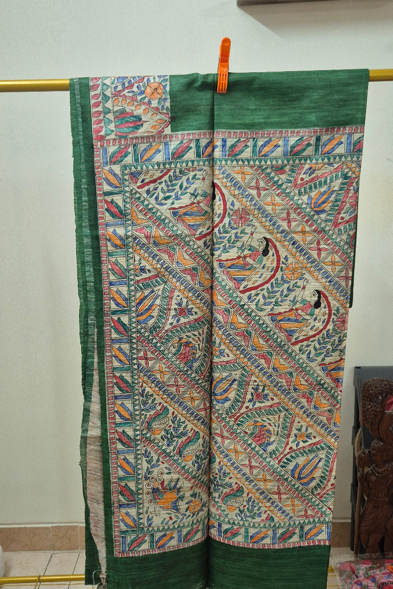 Green Pure Handloom Tussar Silk Saree