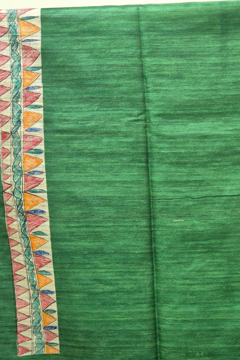 Green Pure Handloom Tussar Silk Saree