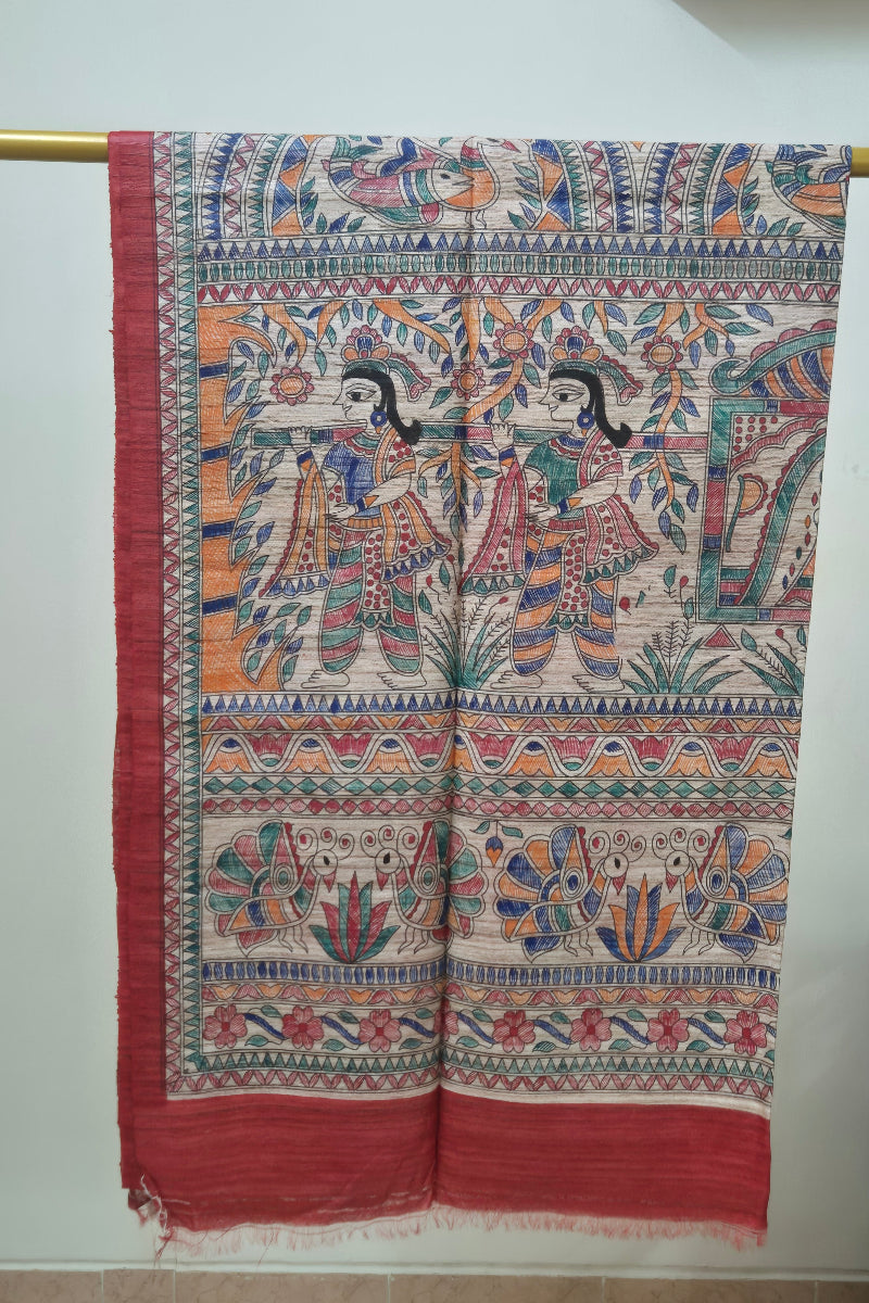 Red Pure Handloom Tussar Silk Saree