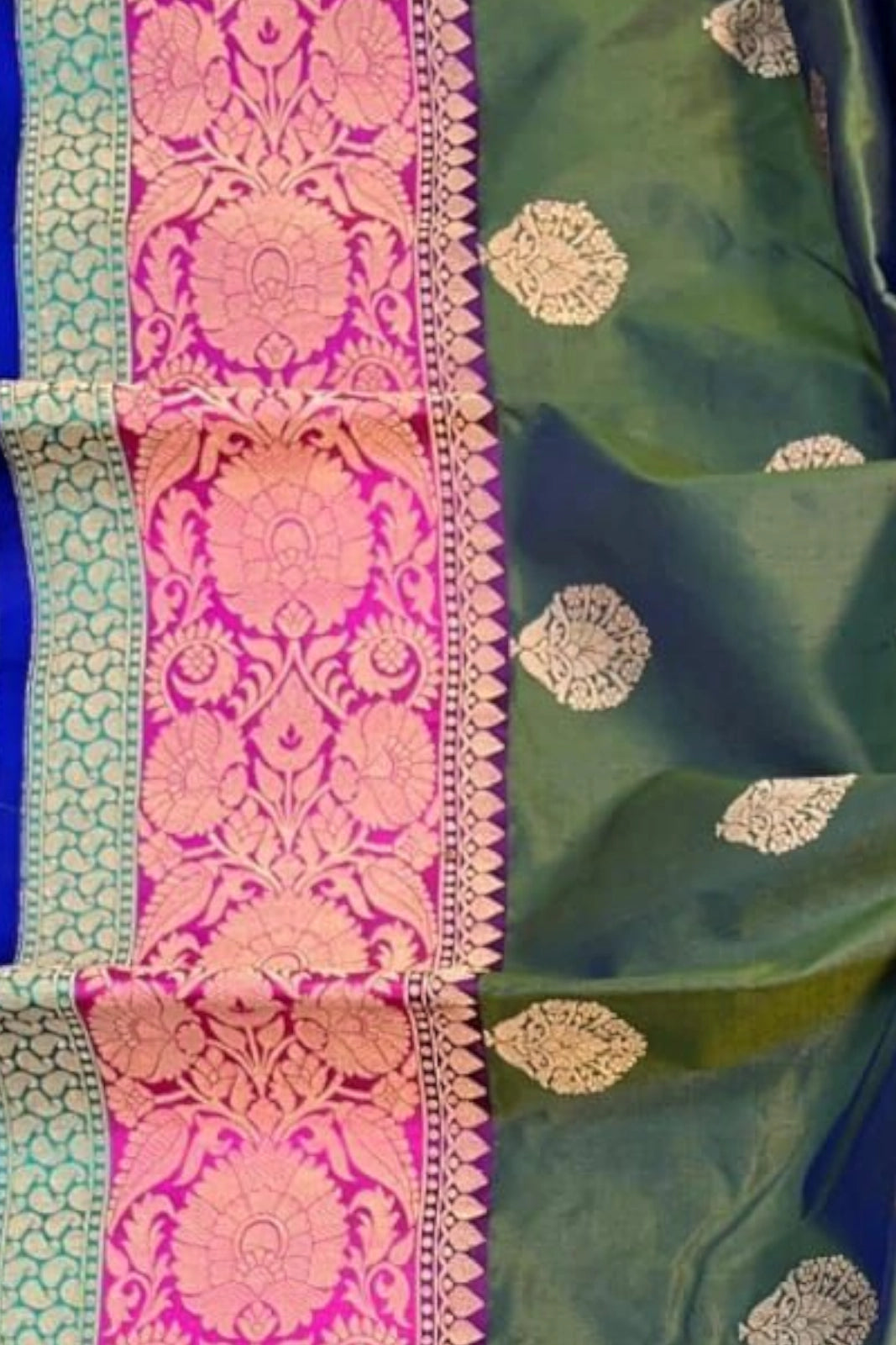 Olive green pure katan banarasi