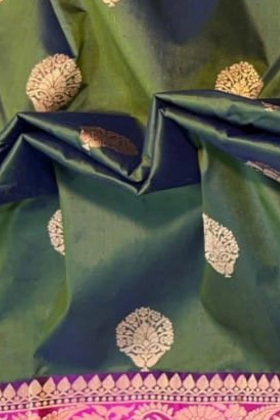 Olive green pure katan banarasi