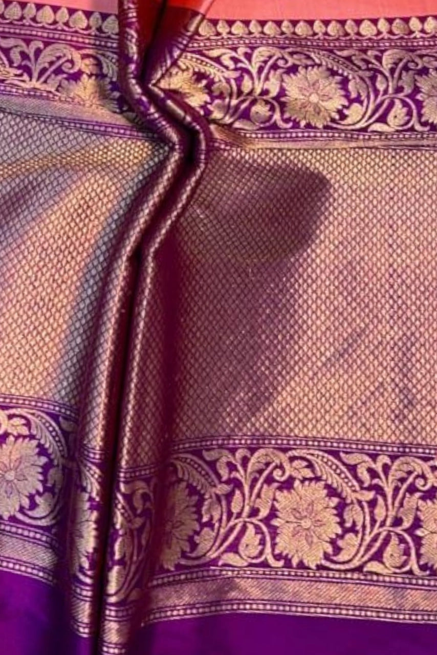 Peach Pure Katan Banarasi
