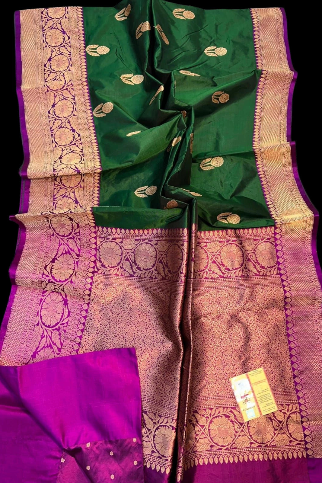 Dark Green Pure Katan Banarasi