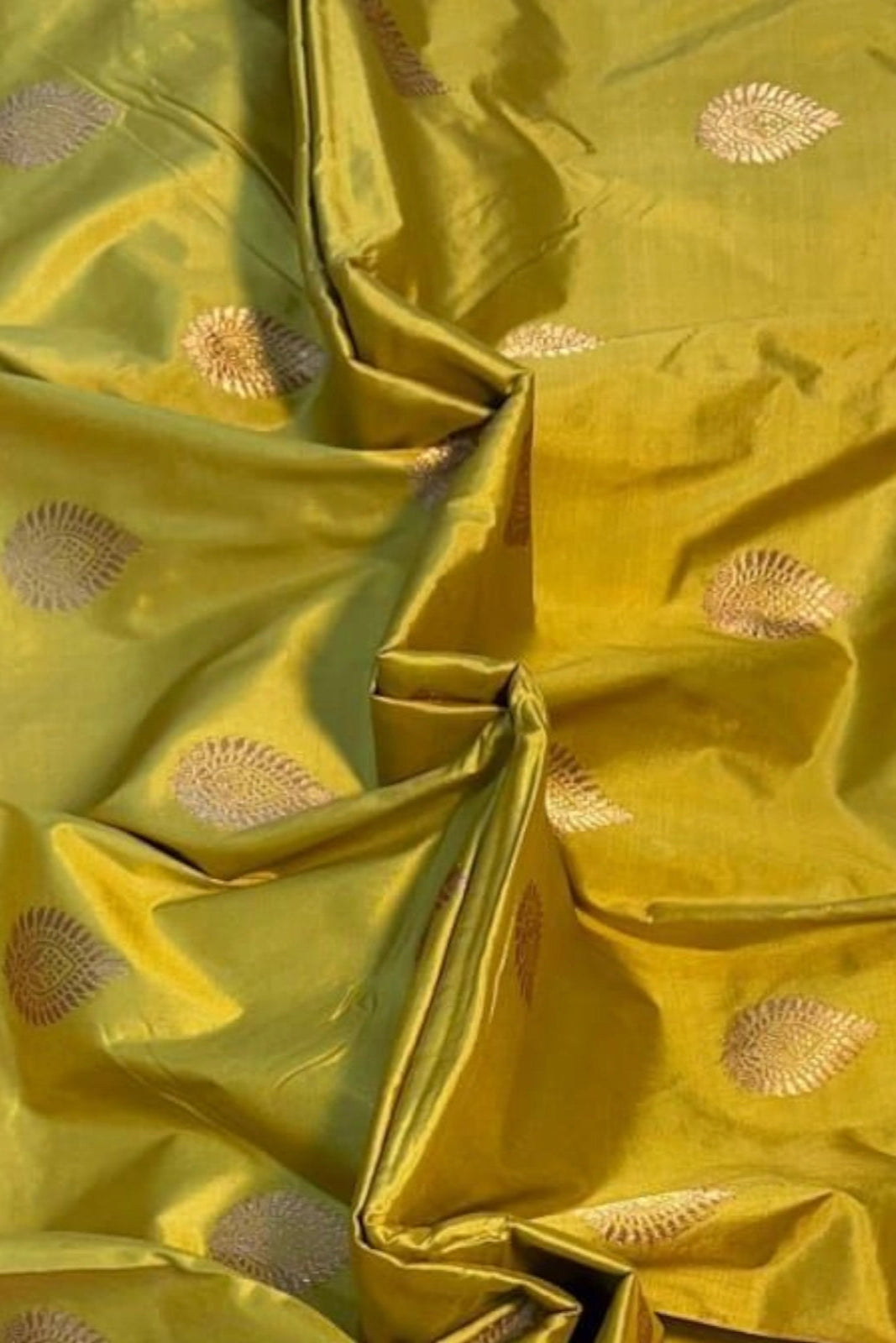 Yellow Green Pure katan Banarasi