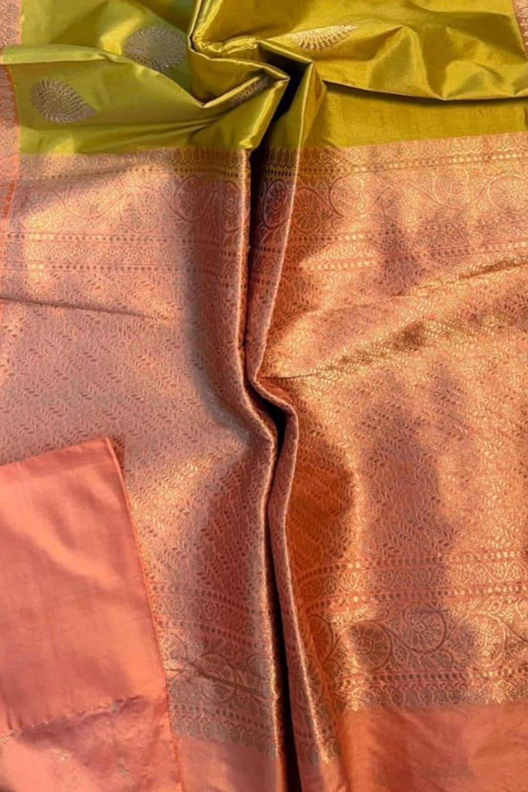 Yellow Green Pure katan Banarasi