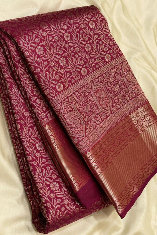 Red Soft Silk Banarasi Saree party Wear