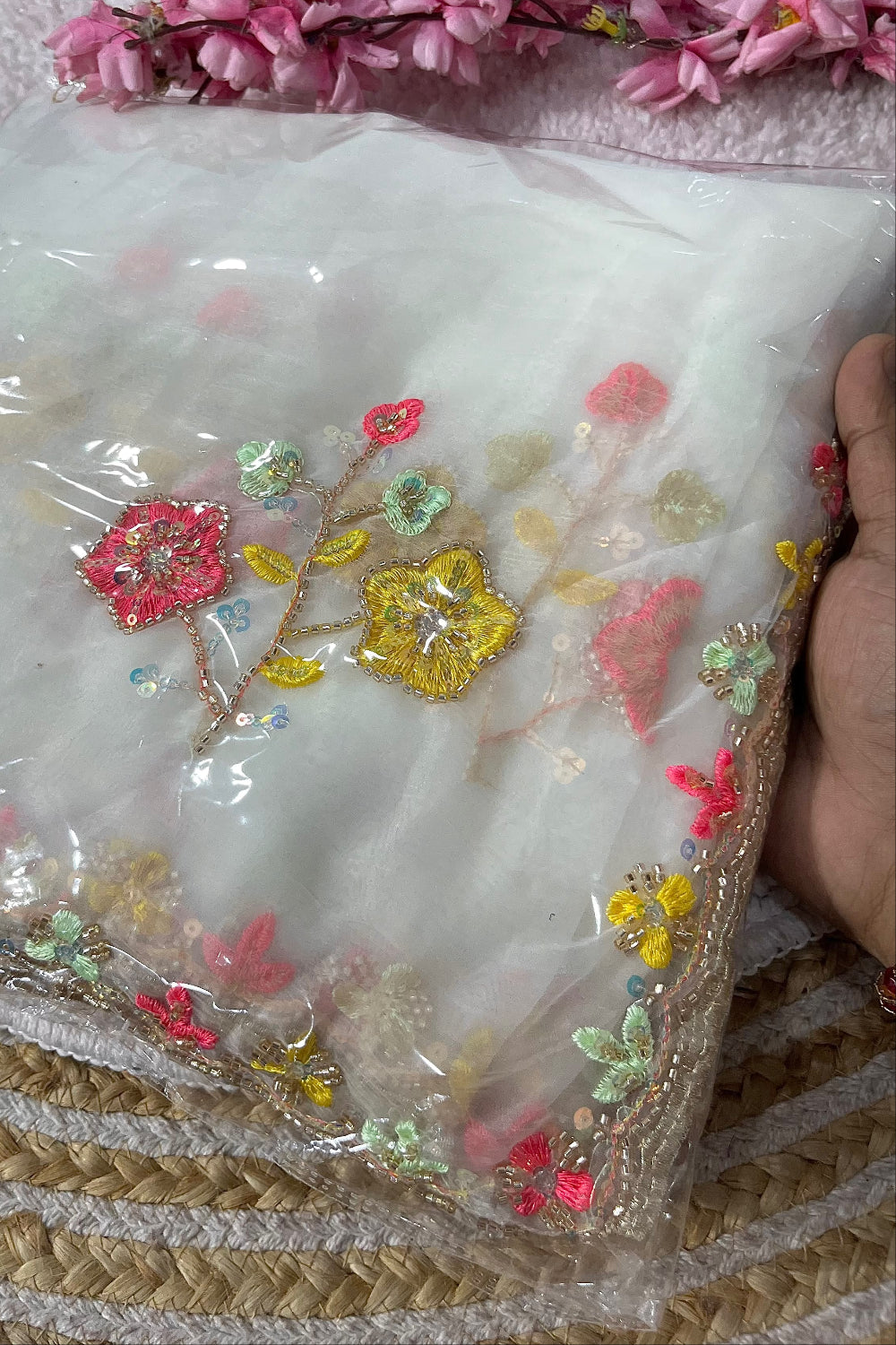 White gold crush fabric festive wear saree