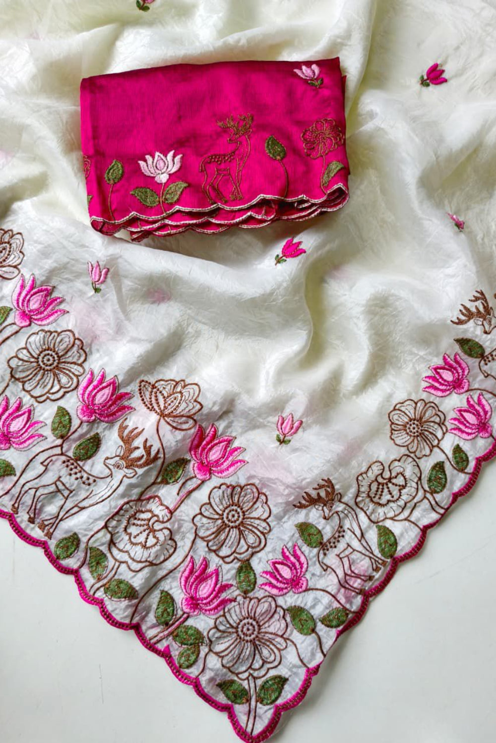 White with beautiful embroidery work
