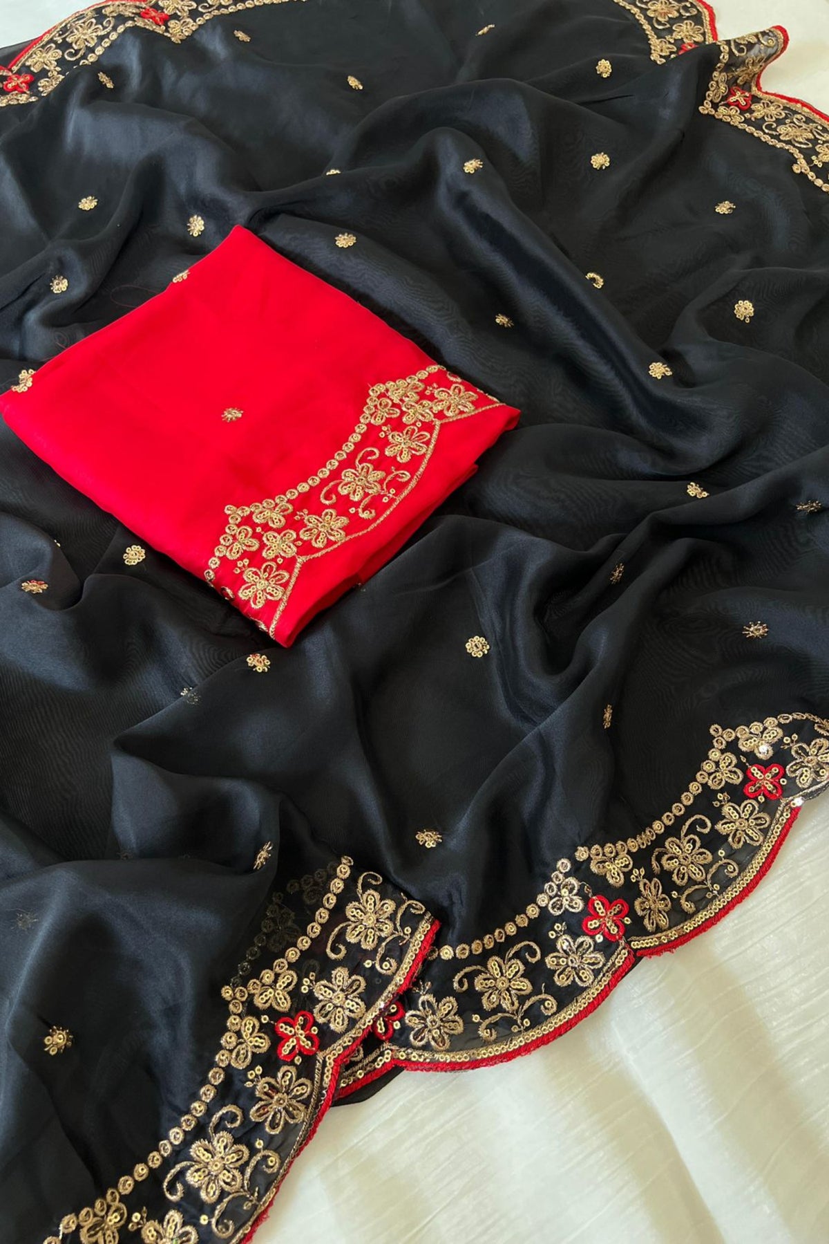 Black Georgette embroidery work festive wear saree