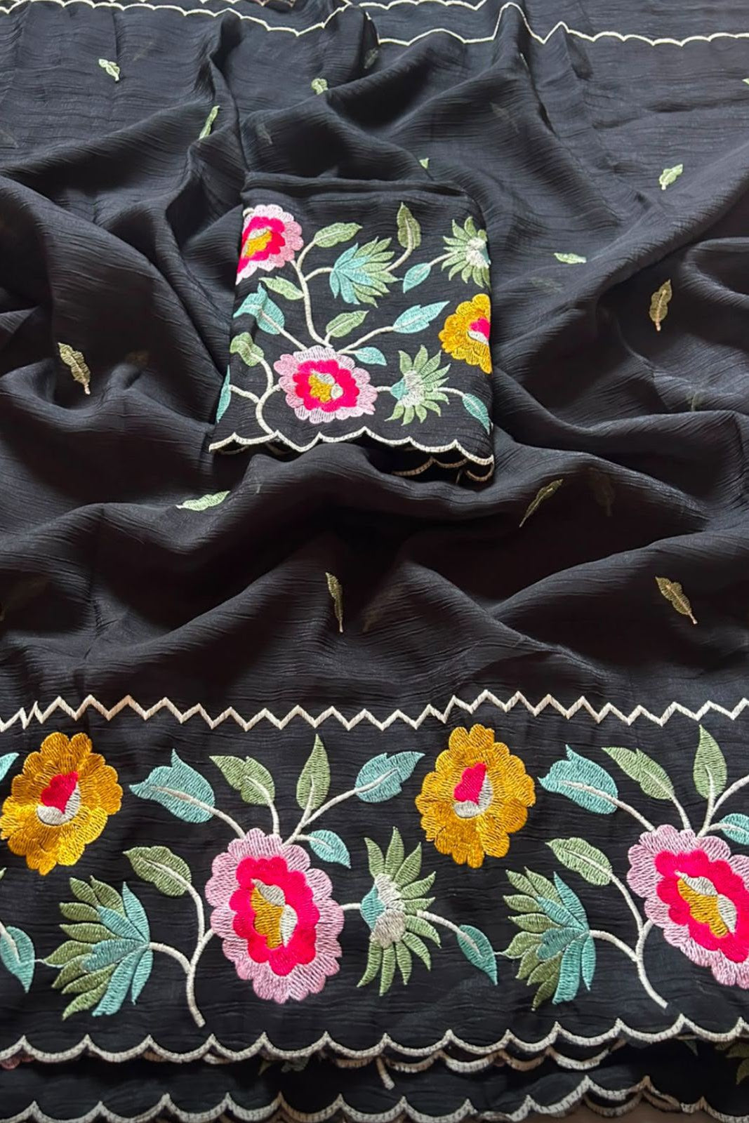 Black embroidery work saree