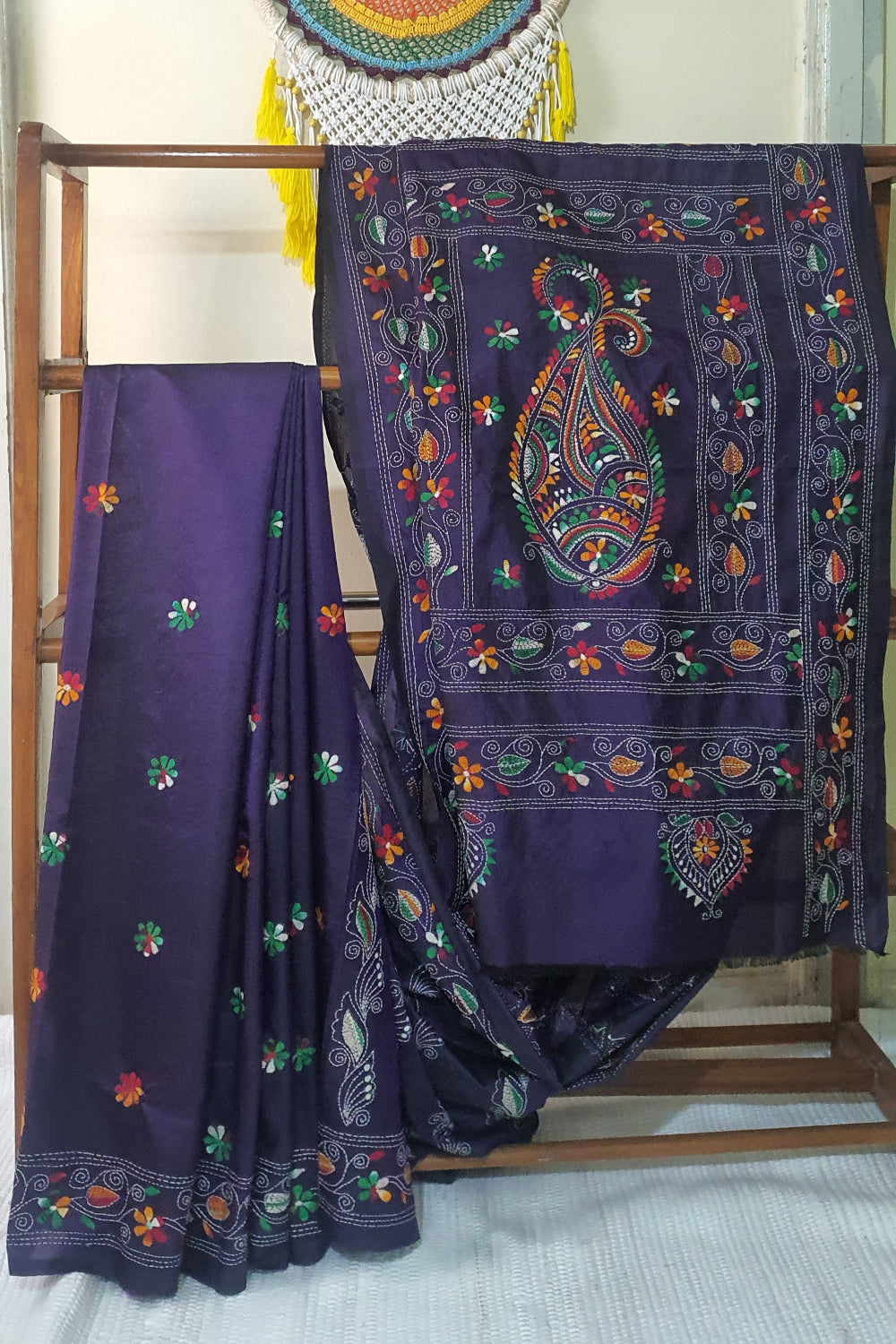 Violet Kantha Stitch Saree