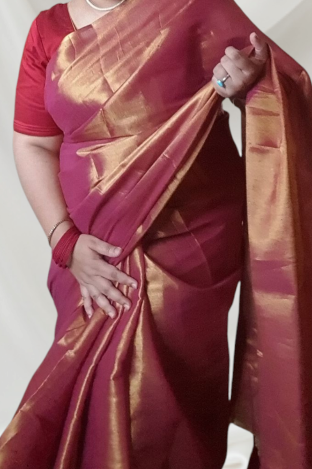 Maroon Golden with Tassel Glass Tissue Saree