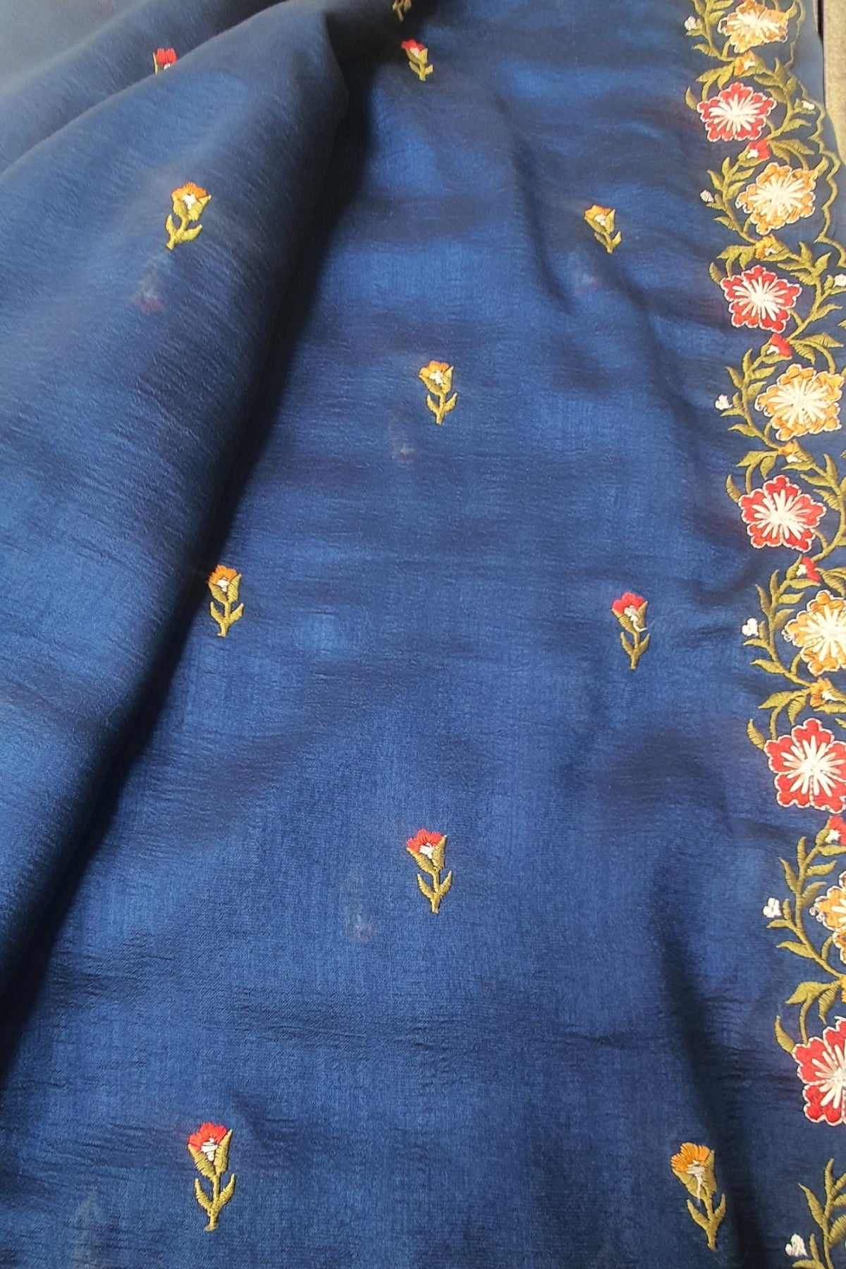 Navy Blue color floral Parsi embroidery