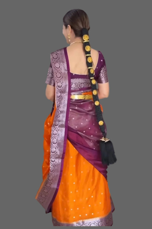 Orange Semi-Warm Katan Banarasi Saree heena ghehani