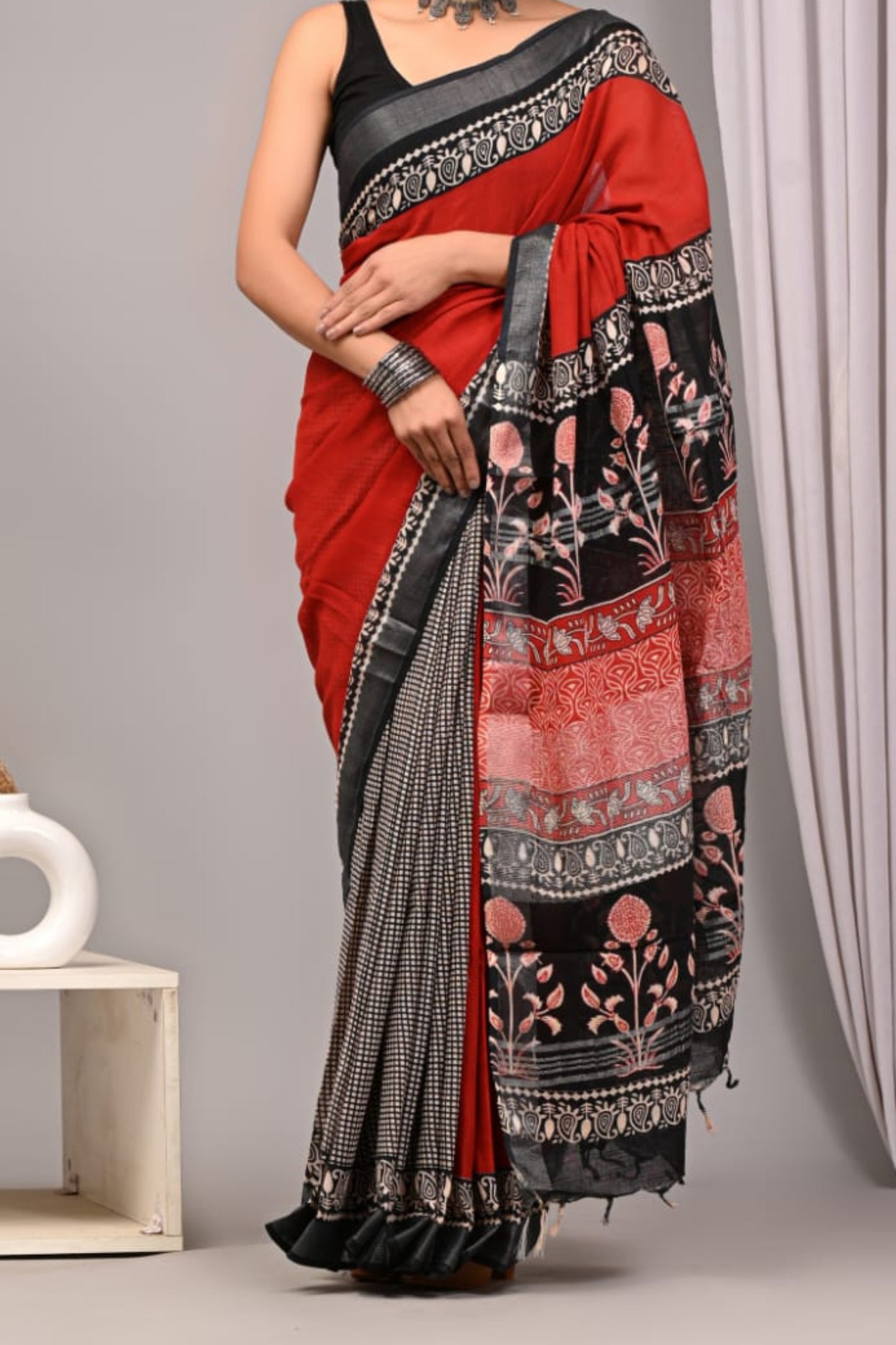 Cotton linen saree1.