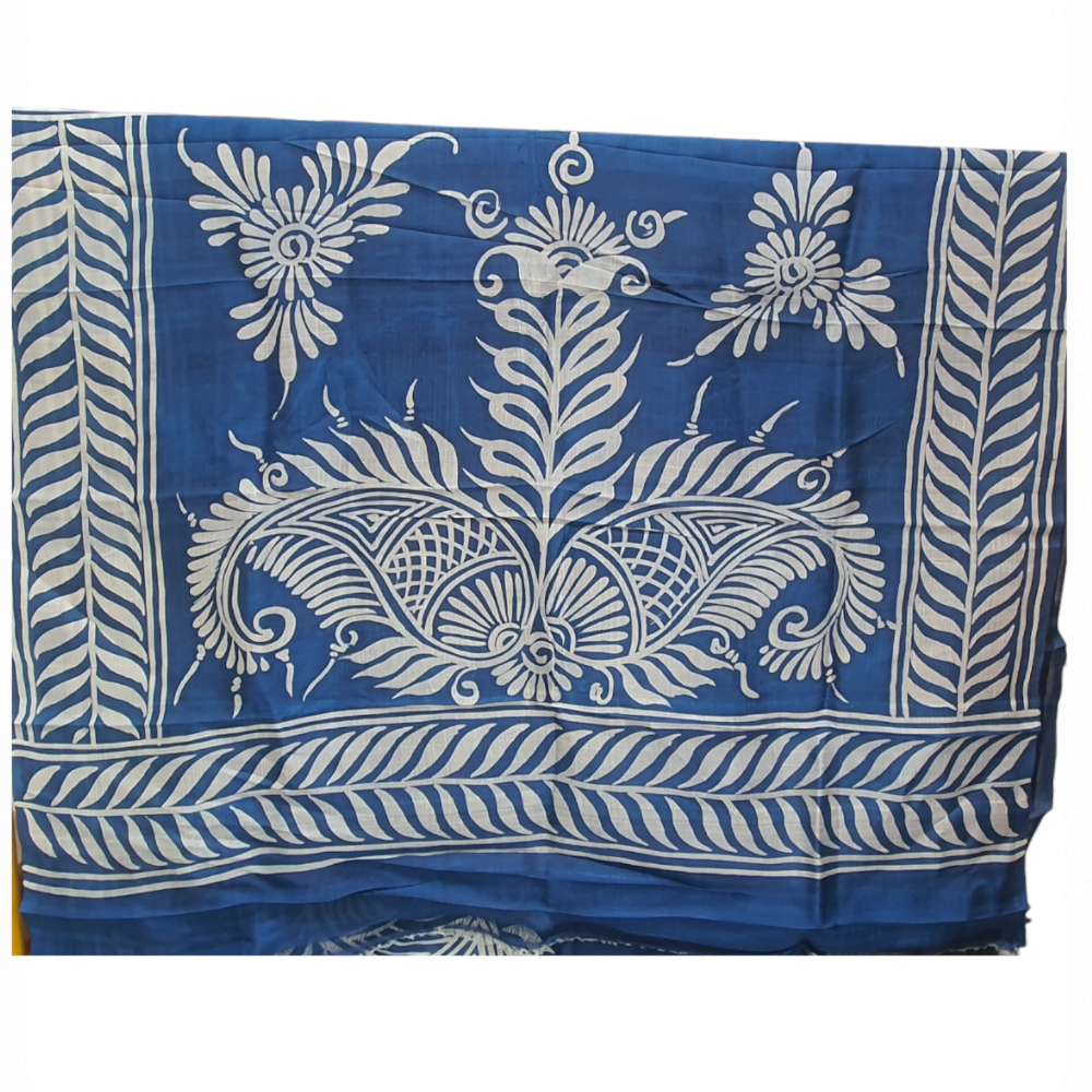 Blue Pure Silk Saree Handpainted Saree