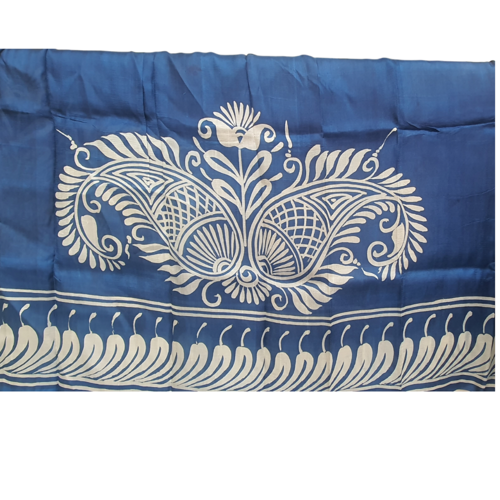 Blue Pure Silk Saree Handpainted Saree